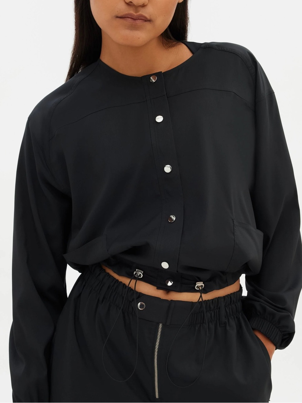 🖤 Girlfriend Collective Black Cropped Windbreaker Jacket Small NWT